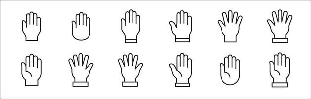 Hand icon. Palm hand icons. Hands symbol collection. Hands icon symbol of participate, volunteer, stop, vote. stock graphic outline style design illustration resource for UI and buttons. vector