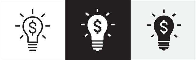 Business idea icon. Light bulb with dollar money sign. Profit business idea concept icons set. Graphic design in flat and outline design style. stock illustration. vector