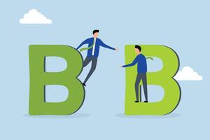 B2B business to business commerce, businessman sales company owner shaking hands with alphabet B. vector