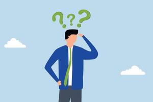 Memory loss, confused businessman who loses his memory thinking about what he forgets. vector