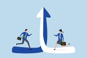 Collaboration synergy work to growth together, businessman and woman running to unite to achieve a goal. vector