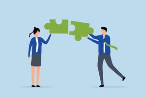 Mismatch, confused businessman putting together a mismatched puzzle. vector