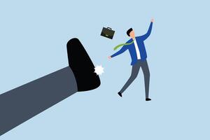 Being fired from work, An angry giant boss kick fired fired employee. vector