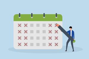 4 day work week, business manager scheduled vacation to work 4 day work week at the company. vector