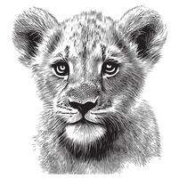 Little lion cub head hand drawn sketch illustration, Wild animals vector