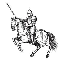 Knight on a horse hand drawn sketch in doodle style illustration vector