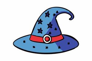 Witch hat isolated on a white background. Wizard pointed hat. Concept of Magic Accessory, Halloween, Fantasy Garment, Colorful Illustration. Print, design element. vector