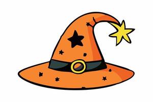 Witch hat isolated on a white background. Wizard pointed hat. Concept of Magic Accessory, Halloween, Fantasy Garment, Colorful Illustration. Print, design element. vector