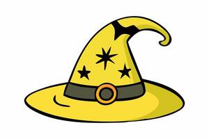 Witch hat isolated on a white background. Wizard pointed hat. Concept of Magic Accessory, Halloween, Fantasy Garment, Colorful Illustration. Print, design element. vector