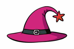 Witch hat isolated on a white background. Wizard pointed hat. Concept of Magic Accessory, Halloween, Fantasy Garment, Colorful Illustration. Print, design element. vector