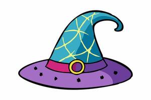 Witch hat isolated on a white background. Wizard pointed hat. Concept of Magic Accessory, Halloween, Fantasy Garment, Colorful Illustration. Print, design element. vector