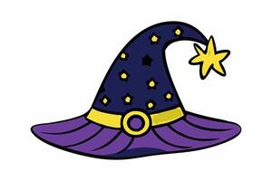 Witch hat isolated on a white background. Wizard pointed hat. Concept of Magic Accessory, Halloween, Fantasy Garment, Colorful Illustration. Print, design element. vector