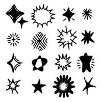 Doodle set of stars sparkle icon, surface icon. Glowing light effect stars and Star shine vector