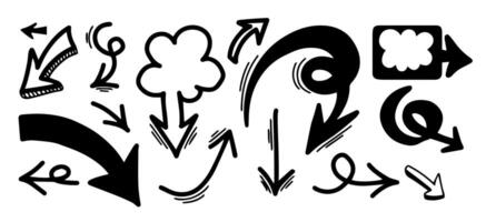 Set of Hand drawn arrows doodle on white background. vector