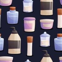Jars and bottles with soap, shampoo and other beauty and hygiene products. Cartoon seamless pattern. vector