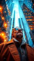 A man in the background is a building. photo