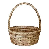 Watercolor Illustration of empty Wicker Basket with Handle for Rustic vector