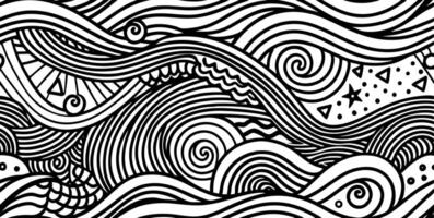 A black and white drawing featuring waves and swirls in an artistic style vector