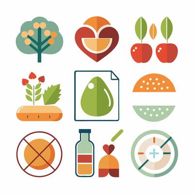Healthy food icons in flat style on white background