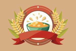 A bowl of food is decorated with a red ribbon around it vector