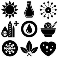 A collection of black and white icons arranged on a white backdrop vector