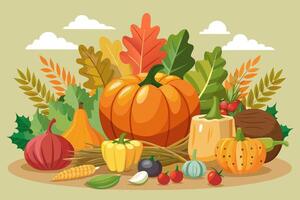 Illustration with various vegetables and fruit plants vector