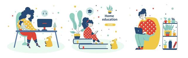 Online learning concept, modern flat set illustration. vector