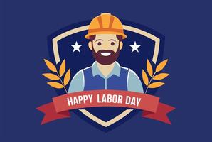 A happy labor day emblem featuring a man in a hard hat vector