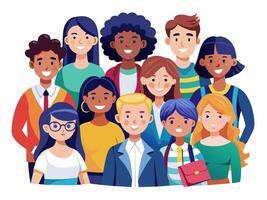 Illustration of diverse people promoting multicultural friendship, teamwork, inclusivity, and unity vector