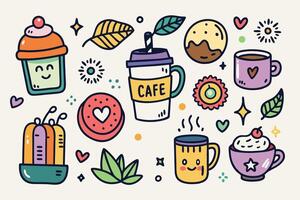 Coffee doodles on white background, showing coffeerelated elements vector