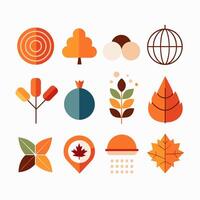 An array of autumnthemed icons set against a white backdrop vector