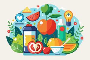 Many types of fruits and vegetables are in the illustration vector