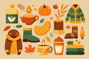 A collection of autumnthemed icons designed in a flat style vector