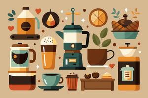 Assortment of coffeethemed icons designed in a flat style vector