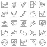 Candlestick Chart outline icons set - cryptocurrency trading line signs vector
