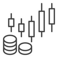 Coins with Candlestick Charts Technical Analysis icon or symbol in outline style vector