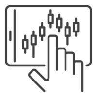 Tablet with Candlestick Chart stock trading icon or sign in thin line style vector