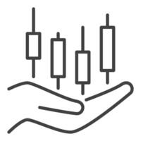 Hand with cryptocurrency candlestick graph thin line icon or design element vector