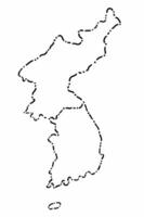 Doodle freehand dash line drawing of Korea map. vector