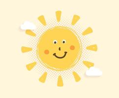 Smiling sun with clouds vector