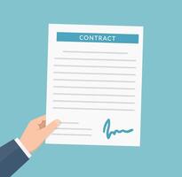 Hand holding document with signature vector