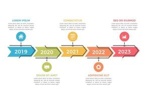 Timeline infographics template with five arrows vector