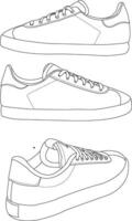 Shoes sneaker outline drawing, Sneakers drawn in a sketch style, black line sneaker trainers template outline, Shoes Isoated vector