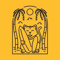 Cute Cat Surfing with Surfboard on the Beach 3 vector
