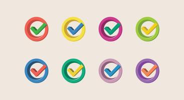 3D colorful Check Mark Stickers vector