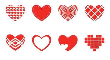 8 Red Heart Stickers vector