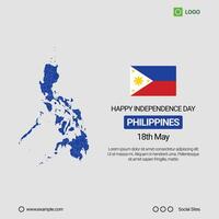 Philippines Independence Day Social Media Banner, Editable Design with Map and Flag vector
