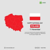 Poland Independence Day Social Media Banner, Editable Design with Map and Flag vector