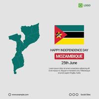 Mozambique Independence Day Social Media Banner, Editable Design with Map and Flag vector