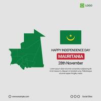 Mauritania Independence Day Social Media Banner, Editable Design with Map and Flag vector